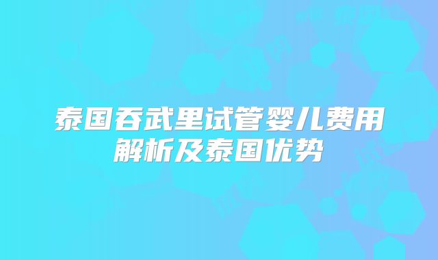 泰国吞武里试管婴儿费用解析及泰国优势