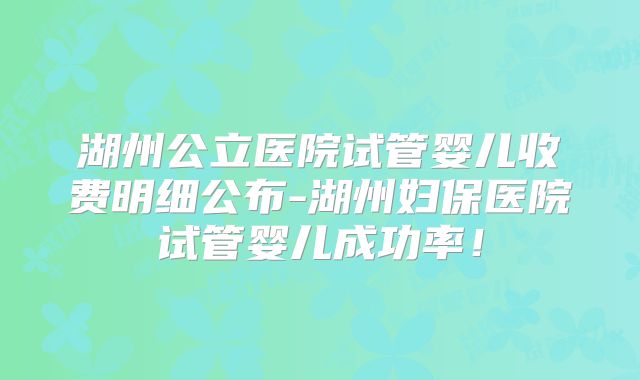 湖州公立医院试管婴儿收费明细公布-湖州妇保医院试管婴儿成功率！