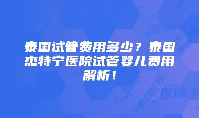 泰国试管费用多少？泰国杰特宁医院试管婴儿费用解析！