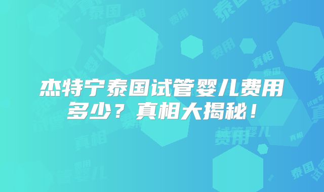 杰特宁泰国试管婴儿费用多少？真相大揭秘！