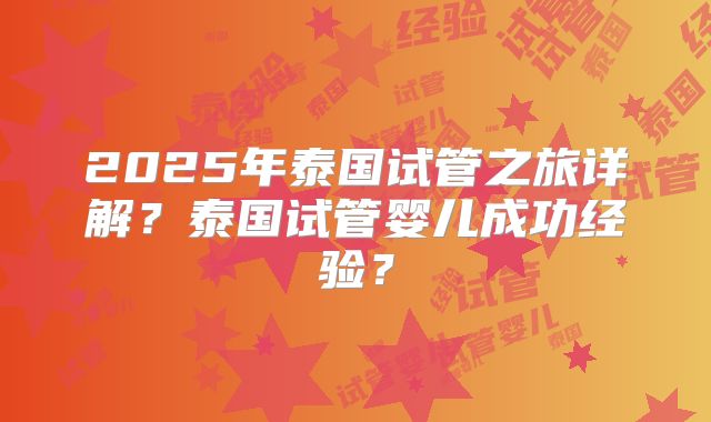 2025年泰国试管之旅详解?泰国试管婴儿成功经验?