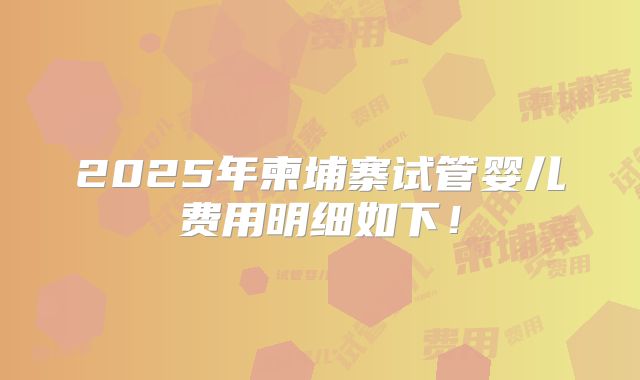2025年柬埔寨试管婴儿费用明细如下!