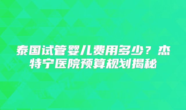 泰国试管婴儿费用多少？杰特宁医院预算规划揭秘