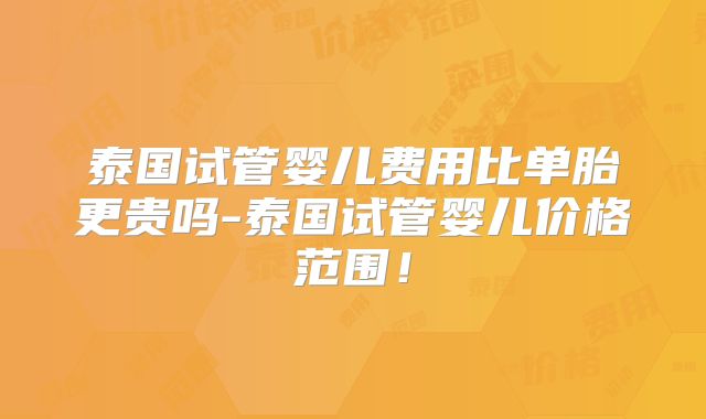 泰国试管婴儿费用比单胎更贵吗-泰国试管婴儿价格范围!