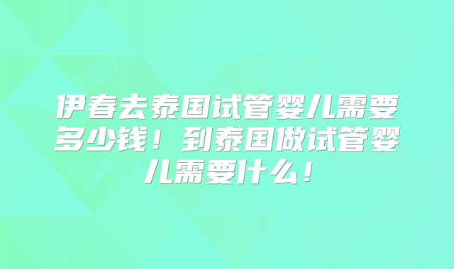 伊春去泰国试管婴儿需要多少钱！到泰国做试管婴儿需要什么！