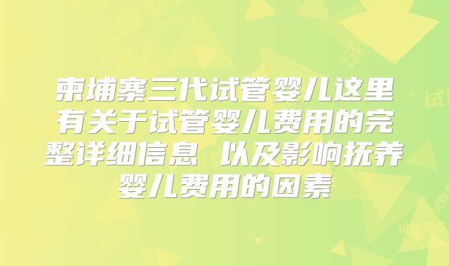 柬埔寨三代试管婴儿这里有关于试管婴儿费用的完整详细信息 以及影响抚养婴儿费用的因素