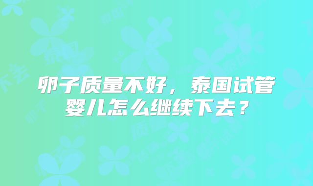 卵子质量不好,泰国试管婴儿怎么继续下去?