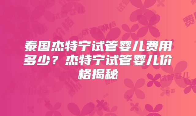 泰国杰特宁试管婴儿费用多少？杰特宁试管婴儿价格揭秘