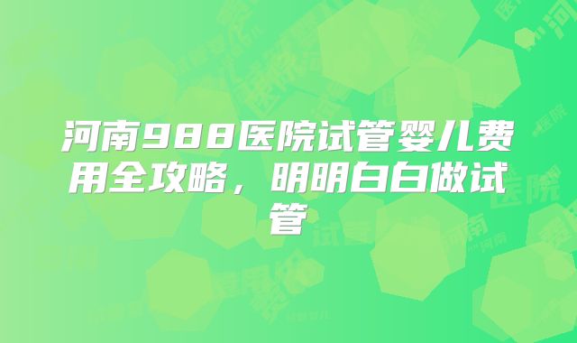 河南988医院试管婴儿费用全攻略,明明白白做试管