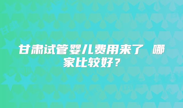 甘肃试管婴儿费用来了 哪家比较好？