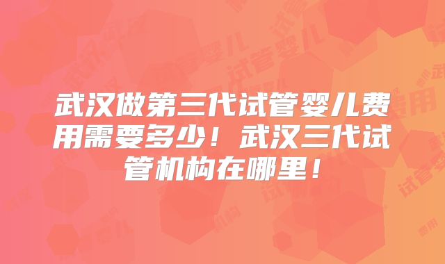 武汉做第三代试管婴儿费用需要多少!武汉三代试管机构在哪里!