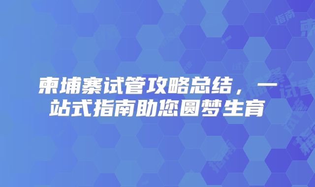 柬埔寨试管攻略总结,一站式指南助您圆梦生育