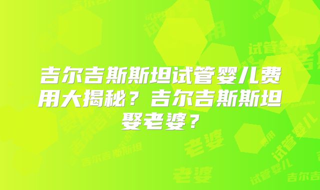 吉尔吉斯斯坦试管婴儿费用大揭秘?吉尔吉斯斯坦娶老婆?