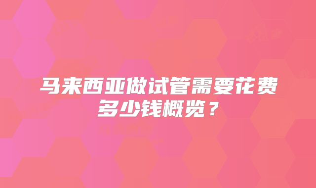 马来西亚做试管需要花费多少钱概览？