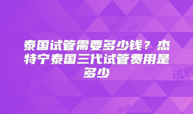 泰国试管需要多少钱？杰特宁泰国三代试管费用是多少