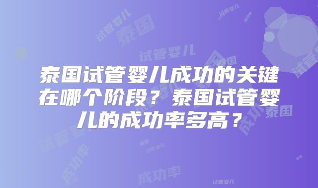 泰国试管婴儿成功的关键在哪个阶段？泰国试管婴儿的成功率多高？