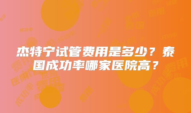 杰特宁试管费用是多少？泰国成功率哪家医院高？