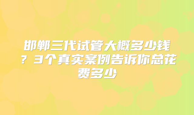邯郸三代试管大概多少钱？3个真实案例告诉你总花费多少