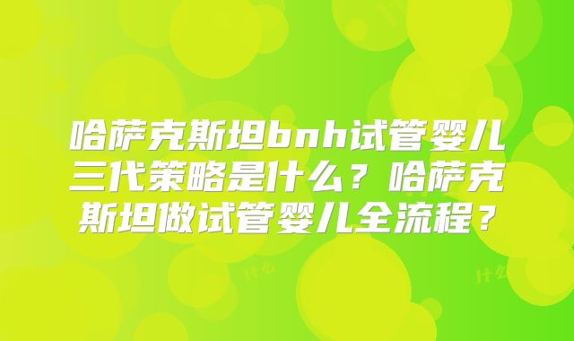 哈萨克斯坦bnh试管婴儿三代策略是什么？哈萨克斯坦做试管婴儿全流程？