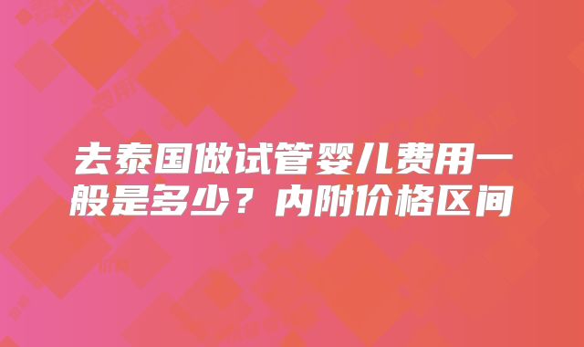 去泰国做试管婴儿费用一般是多少？内附价格区间