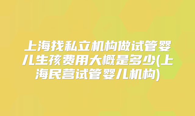 上海找私立机构做试管婴儿生孩费用大概是多少(上海民营试管婴儿机构)