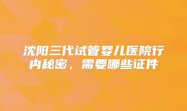 沈阳三代试管婴儿医院行内秘密,需要哪些证件