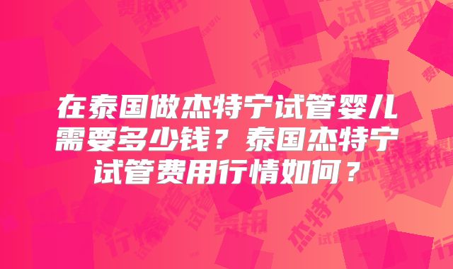 在泰国做杰特宁试管婴儿需要多少钱？泰国杰特宁试管费用行情如何？