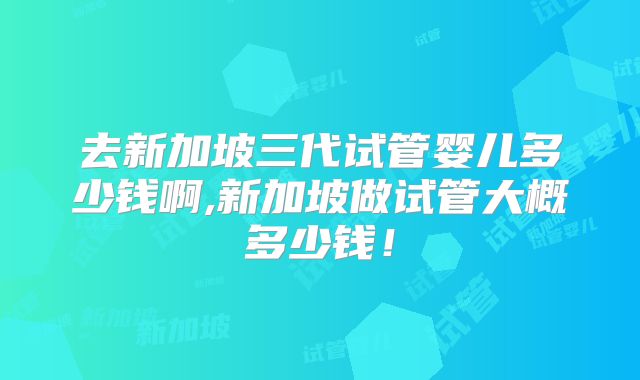 去新加坡三代试管婴儿多少钱啊,新加坡做试管大概多少钱!