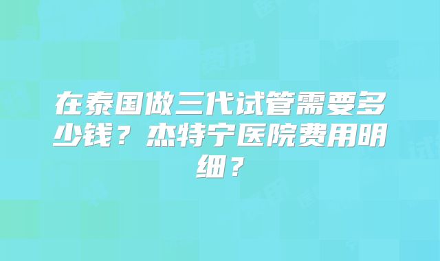 在泰国做三代试管需要多少钱？杰特宁医院费用明细？