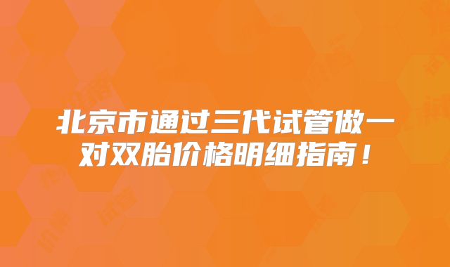 北京市通过三代试管做一对双胎价格明细指南！