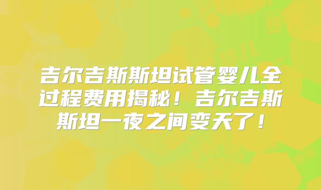 吉尔吉斯斯坦试管婴儿全过程费用揭秘！吉尔吉斯斯坦一夜之间变天了！
