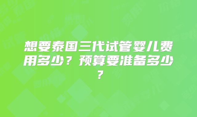 想要泰国三代试管婴儿费用多少?预算要准备多少?