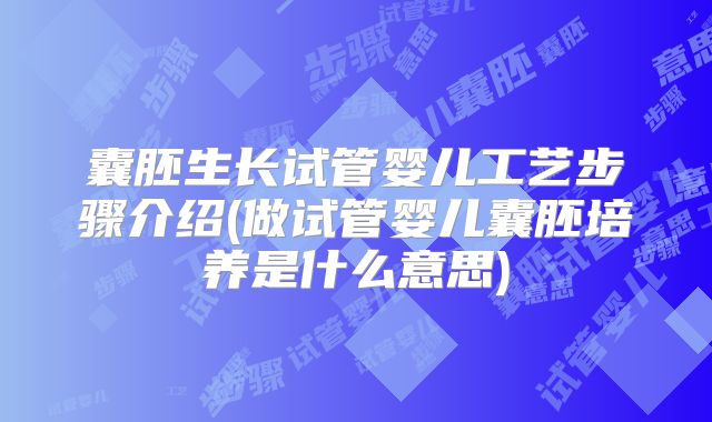 囊胚生长试管婴儿工艺步骤介绍(做试管婴儿囊胚培养是什么意思)
