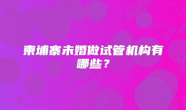 柬埔寨未婚做试管机构有哪些？