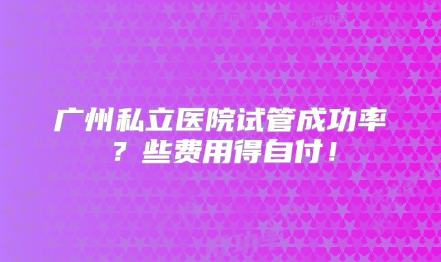 广州私立医院试管成功率？些费用得自付！