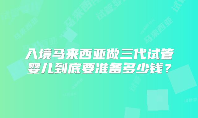 入境马来西亚做三代试管婴儿到底要准备多少钱？