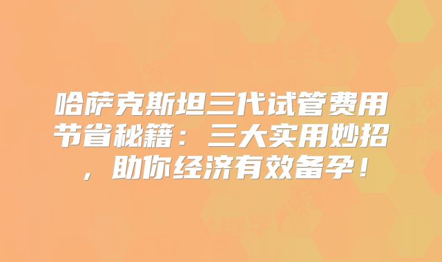 哈萨克斯坦三代试管费用节省秘籍:三大实用妙招,助你经济有效备孕!