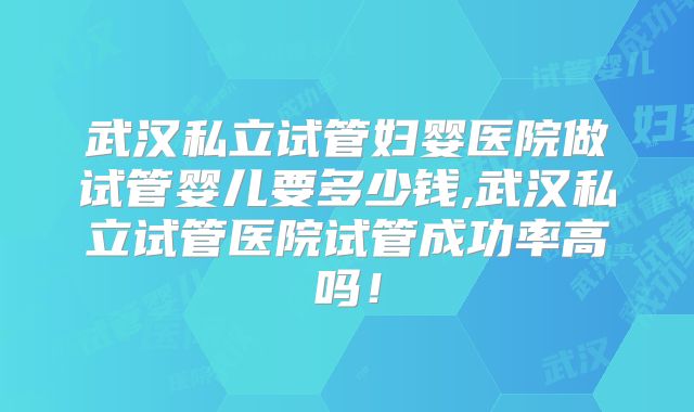 武汉私立试管妇婴医院做试管婴儿要多少钱,武汉私立试管医院试管成功率高吗！