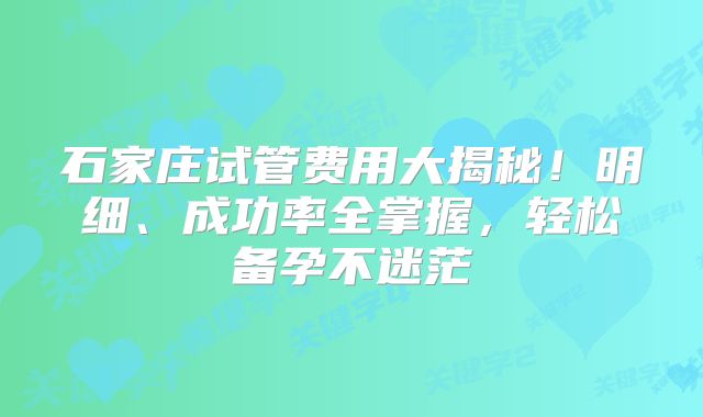 石家庄试管费用大揭秘!明细、成功率全掌握,轻松备孕不迷茫