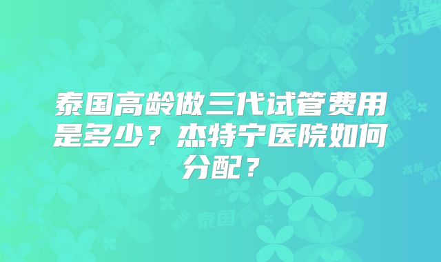 泰国高龄做三代试管费用是多少?杰特宁医院如何分配?