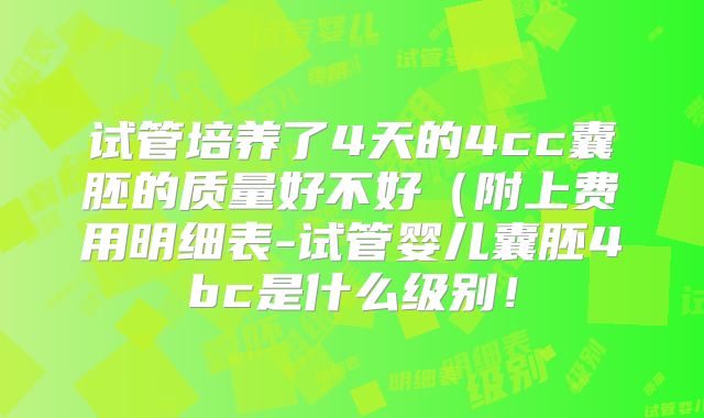 试管培养了4天的4cc囊胚的质量好不好（附上费用明细表-试管婴儿囊胚4bc是什么级别！