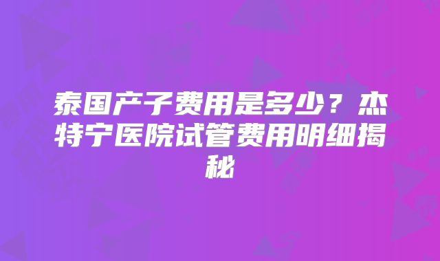 泰国产子费用是多少？杰特宁医院试管费用明细揭秘