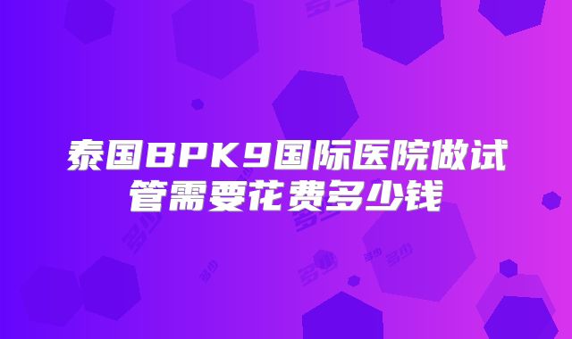 泰国BPK9国际医院做试管需要花费多少钱