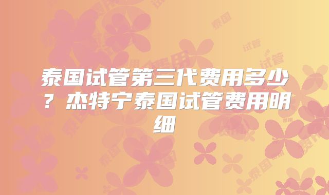 泰国试管第三代费用多少?杰特宁泰国试管费用明细