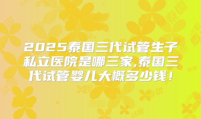 2025泰国三代试管生子私立医院是哪三家,泰国三代试管婴儿大概多少钱！