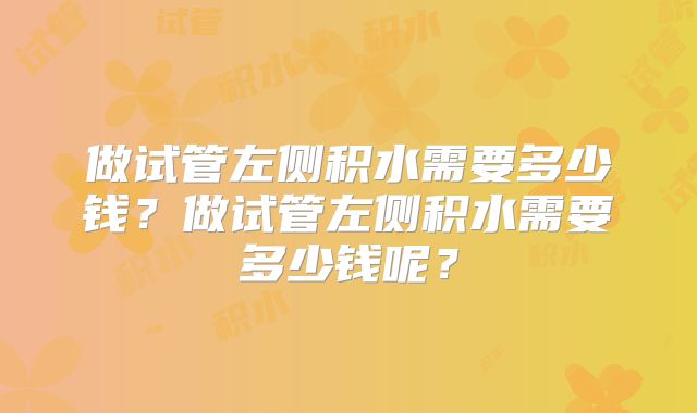 做试管左侧积水需要多少钱？做试管左侧积水需要多少钱呢？