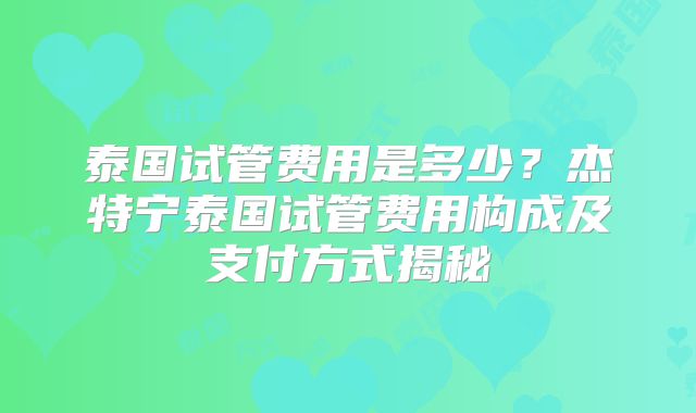 泰国试管费用是多少？杰特宁泰国试管费用构成及支付方式揭秘