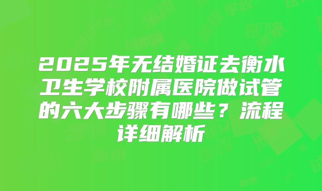 2025年无结婚证去衡水卫生学校附属医院做试管的六大步骤有哪些?流程详细解析