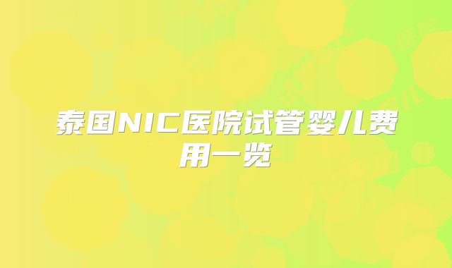 泰国NIC医院试管婴儿费用一览