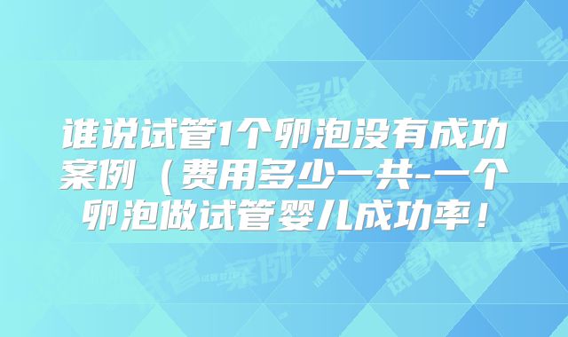 谁说试管1个卵泡没有成功案例（费用多少一共-一个卵泡做试管婴儿成功率！